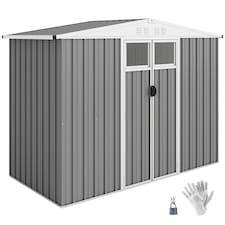 Outsunny 8 x 4 ft Garden Storage Shed, Outdoor Metal Shed, Light Grey | Grey | Light Grey | 1