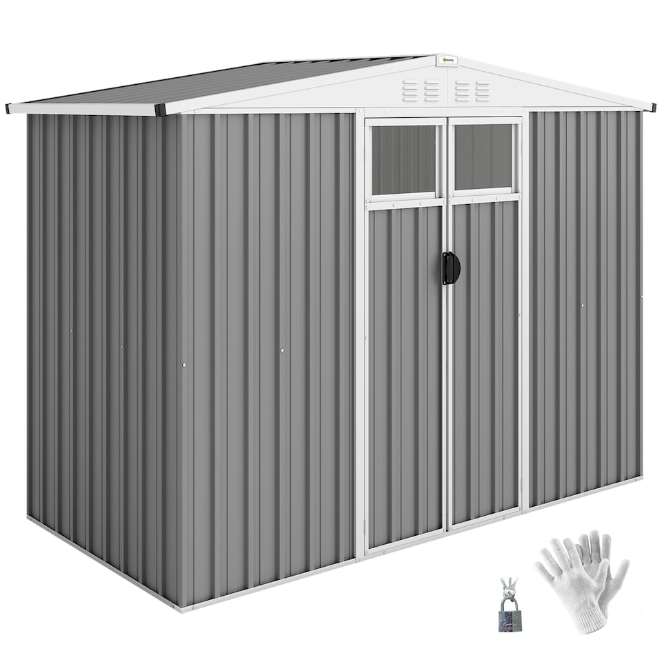 image 1 of Outsunny 8 x 4 ft Garden Storage Shed, Outdoor Metal Shed, Light Grey | Grey | Light Grey | 1