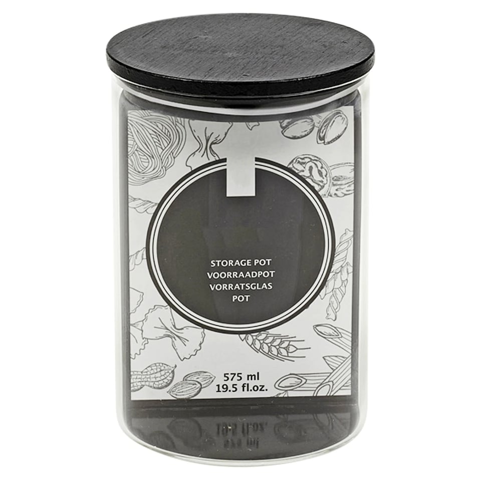 image 1 of Clear Glass Cylinder Storage Jars With Black Lid Airtight Coffee Tea Sugar Spice | Clear | Clear | Single 575ml Jar