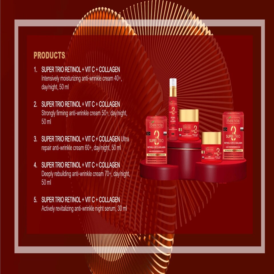 image 1 of Bielenda Super Trio Retinol + Vit C + Collagen Ultra Repairing Anti-Wrinkle 60+ Cream 50ml