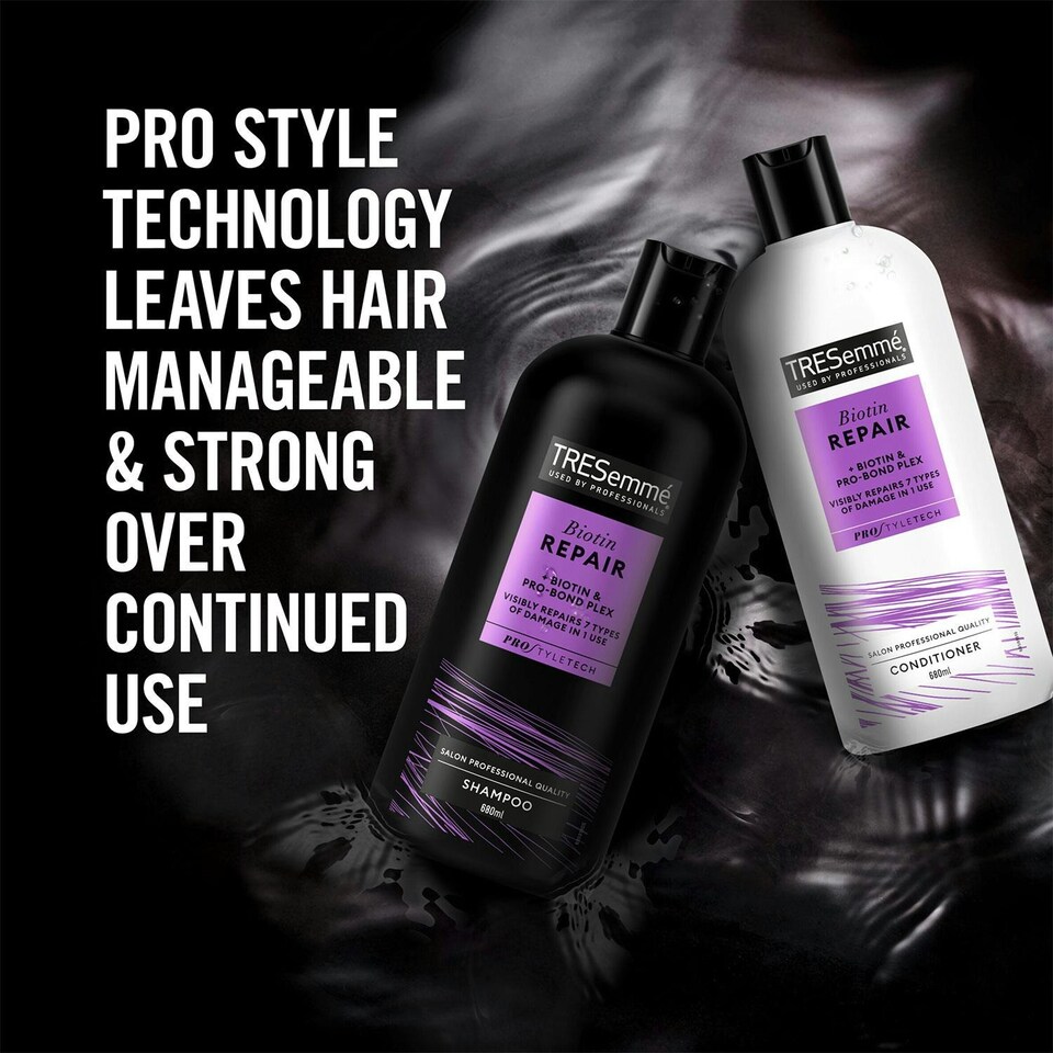 image 1 of Tresemme Biotin Repair Shampoo & Conditioner for Visibly Repairing 7 Types of Damage, 680ml + Aqua Spray Heat Defense, 270ml