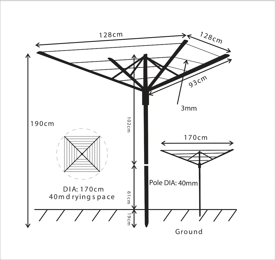 image 1 of JVL 4 Arm Aluminium Rotary Airer 40 Metre, Grey