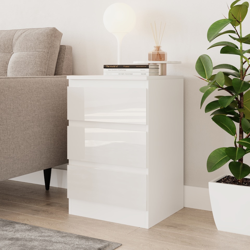 image 1 of Gloss 3 Drawer Bedroom Storage Cabinet | Multi | White Carcass Gloss White Drawers | 1
