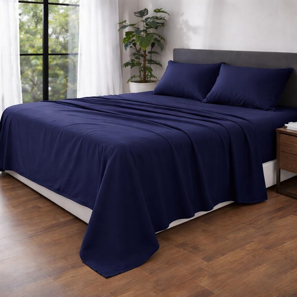 image 1 of HOMES-LINEN Microfibre Flat Sheet Easy Care Bed Sheet