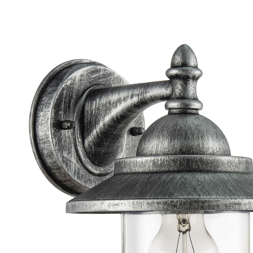 image 1 of Classic Style Outdoor Wall Lamp Lantern in Brushed Black Silver with Clear Shade | Silver