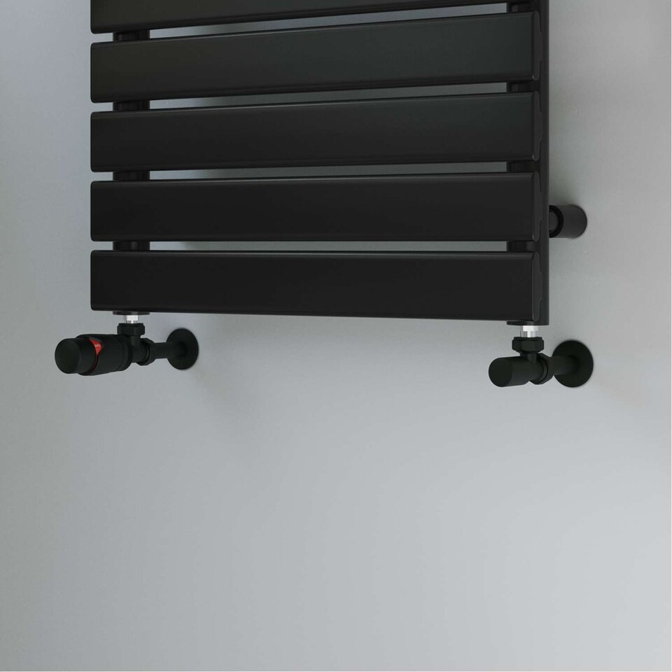 image 1 of Stirling Bold - Black Thermostatic Radiator Valve & Installation Kit Angled 15mm