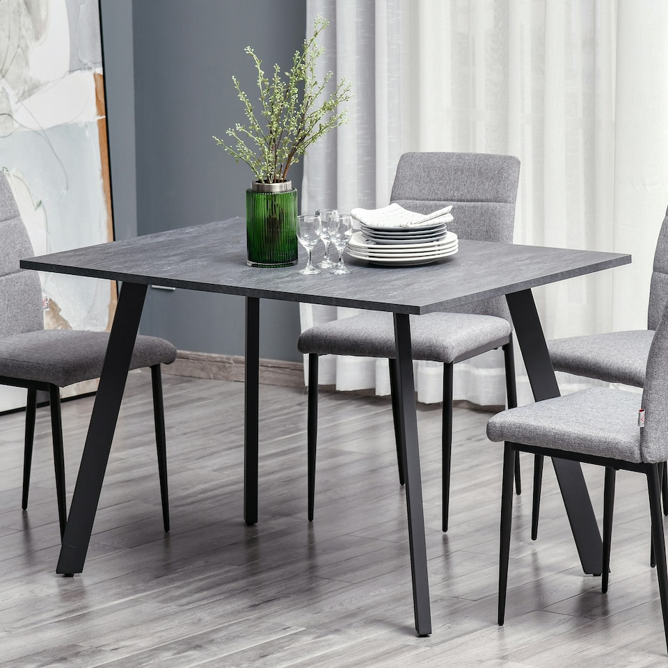 image 1 of HOMCOM Modern Rectangular Dining Table with Metal Legs Indoor, Dark Grey