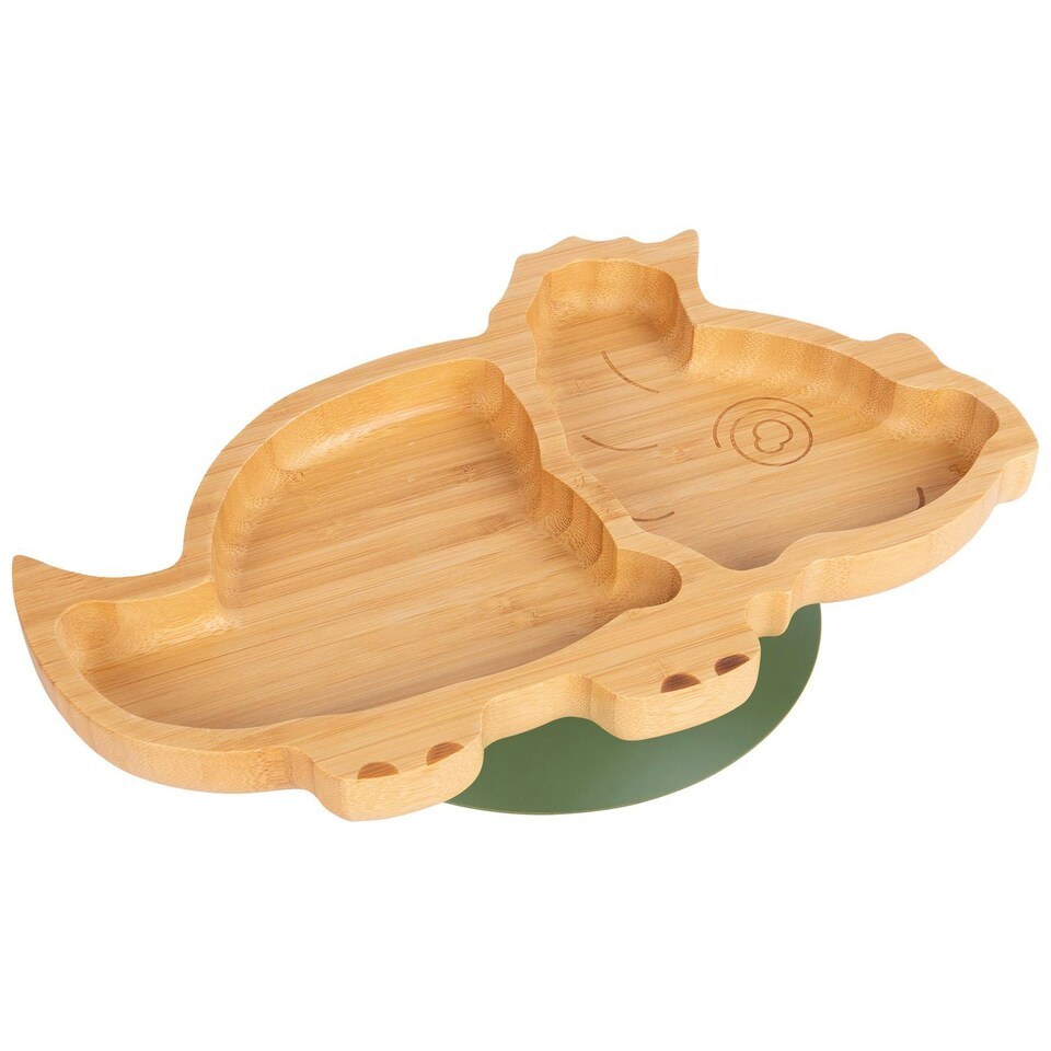 image 1 of Tiny Dining Dinosaur Bamboo Suction Plate - Olive Green