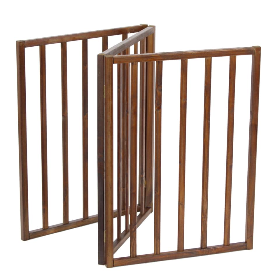 image 1 of Dark Brown Dog Safety Folding Wooden Pet Gate Portable Indoor Barrier