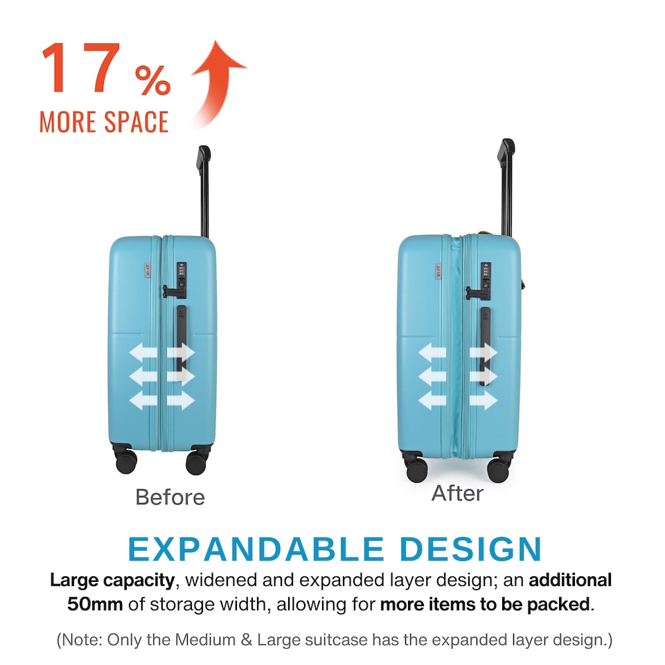 image 1 of Premium 3-Piece Expandable Suitcase Set, 100% Makrolon PC,Large, Medium & Small