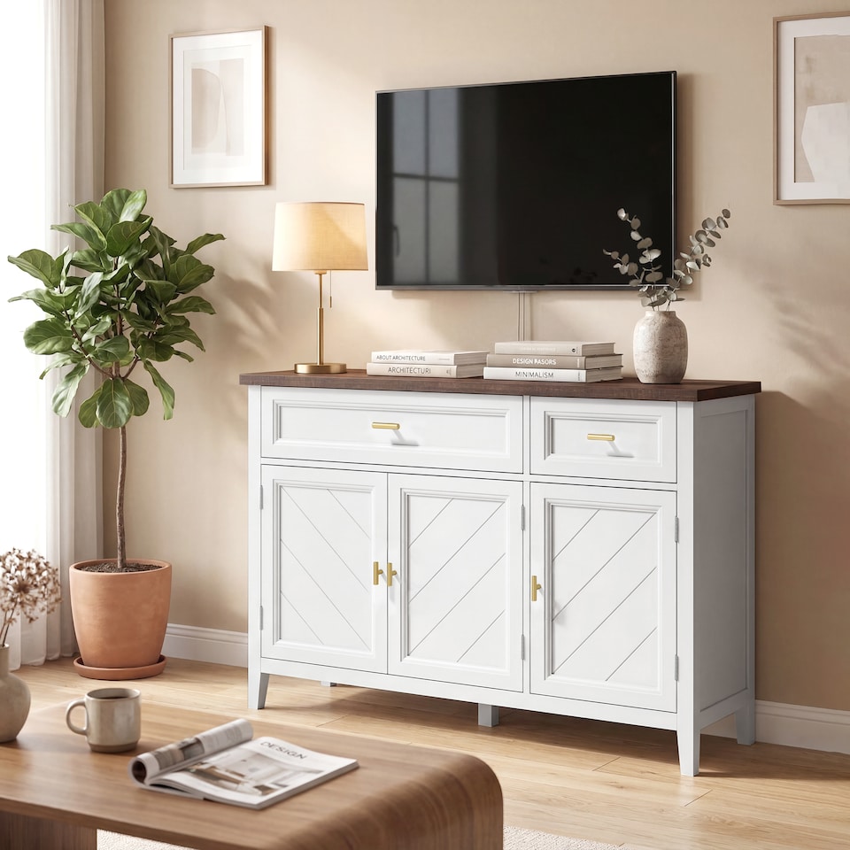 image 1 of HOMCOM Sideboard with Drawers and Adjustable Shelves, White