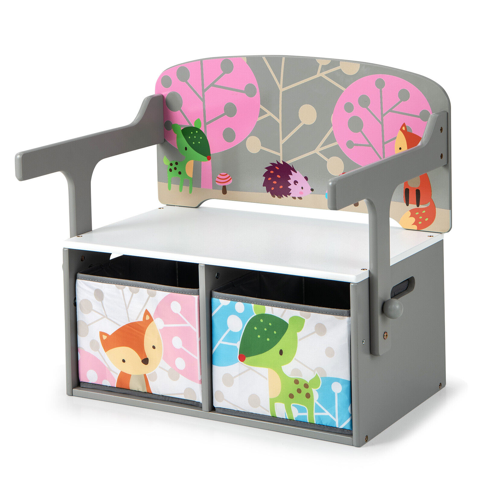 COSTWAY 3 in 1 Kids Convertible Activity Bench Grey