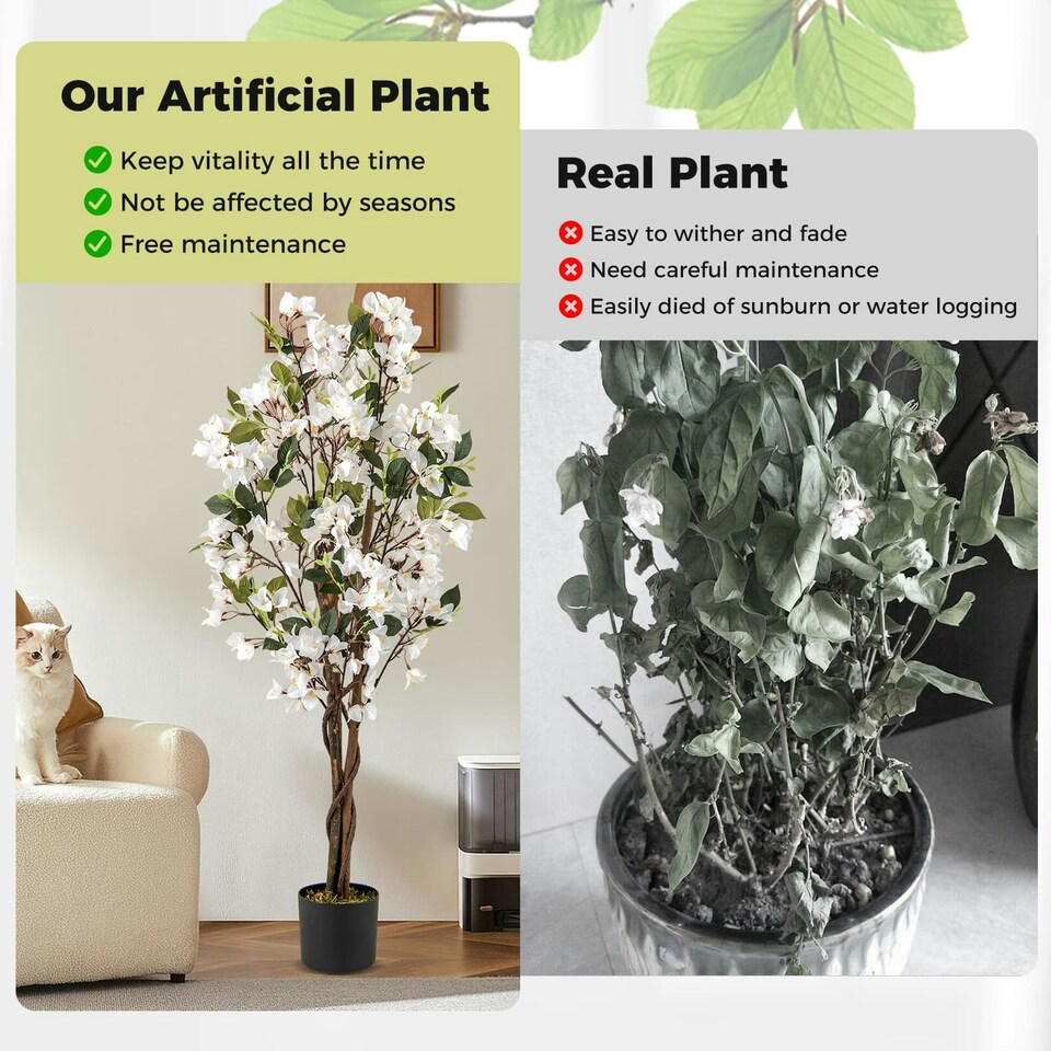 image 1 of COSTWAY 120cm Artificial Bougainvillea Tree Plant White White | One Size