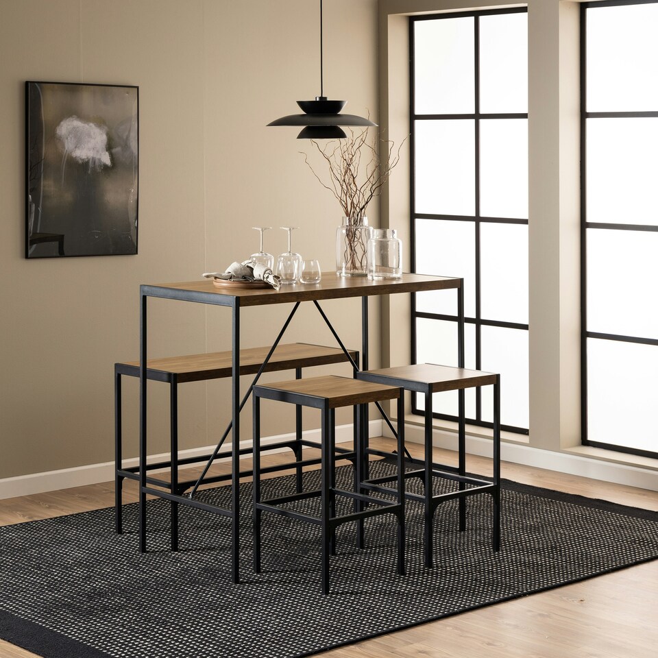 image 1 of Bahamas Bar Table Set and Black and Oak