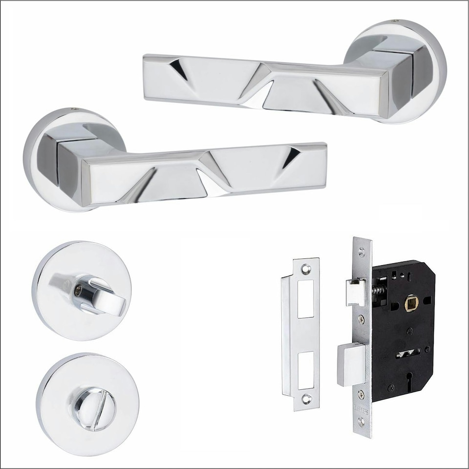 image 1 of Golden Grace Modern Nova Design Premium Bathroom Door Handles on Round Rose in Polished Chrome Finish Chrome