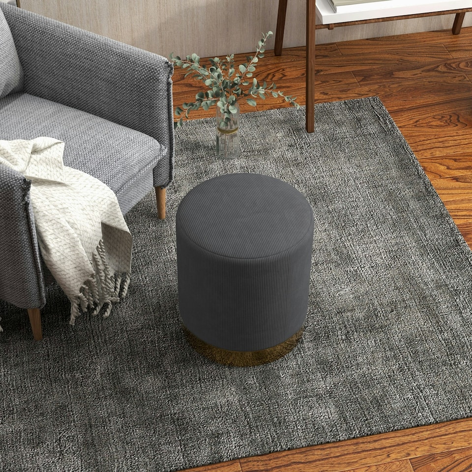 image 1 of HOMCOM Modern Round Footstool, Fabric Upholstered Foot Rest, Charcoal Grey