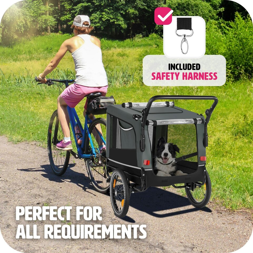 image 1 of Dog Bike Trailer - multifunctional, foldable, including reflectors, leash and flag - Grey