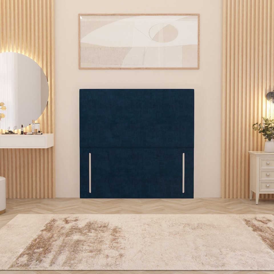 image 1 of Divan Bed Base with 2 Drawers & Plain Floor Standing Headboard Plush Velvet | Blue | Navy