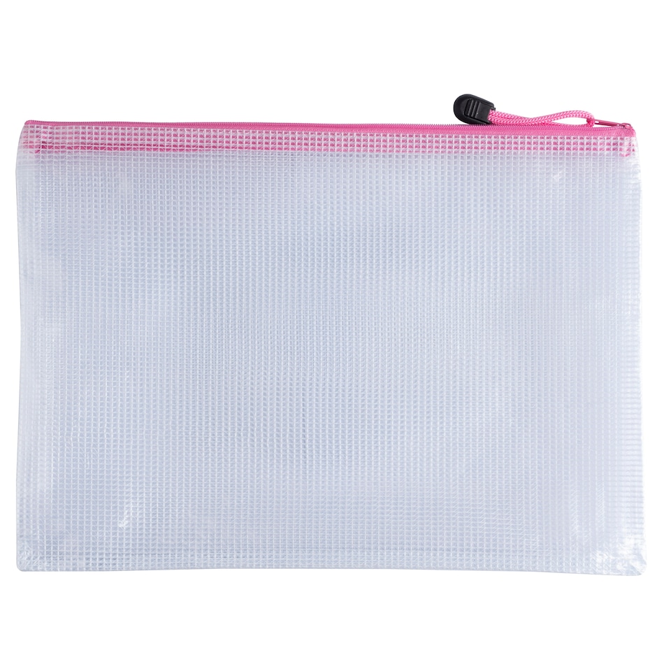 image 1 of Pack of 12 A4 Pink PVC Mesh Zip Bags