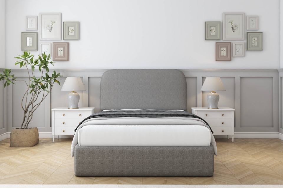 image 1 of Sloomy Belvoir Pewter Dumfries Bed Frame With 45" Upholstered Headboard 5' King