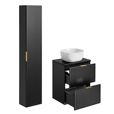 Bathroom 600mm Vanity Unit with Countertop and Sink Floating Complete Modern Set Ribbed Textured Black - Adel