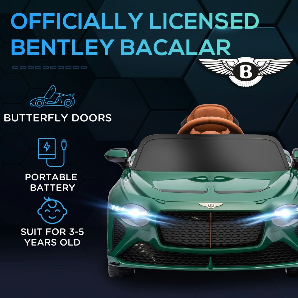 image 1 of HOMCOM Bentley Bacalar Licensed 12V Kids Electric Ride-On w/ Remote - Green