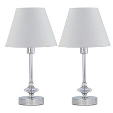 Set of 2 Chrome Jewelled Table Lamps with Ivory Off White Shades Chrome | Red