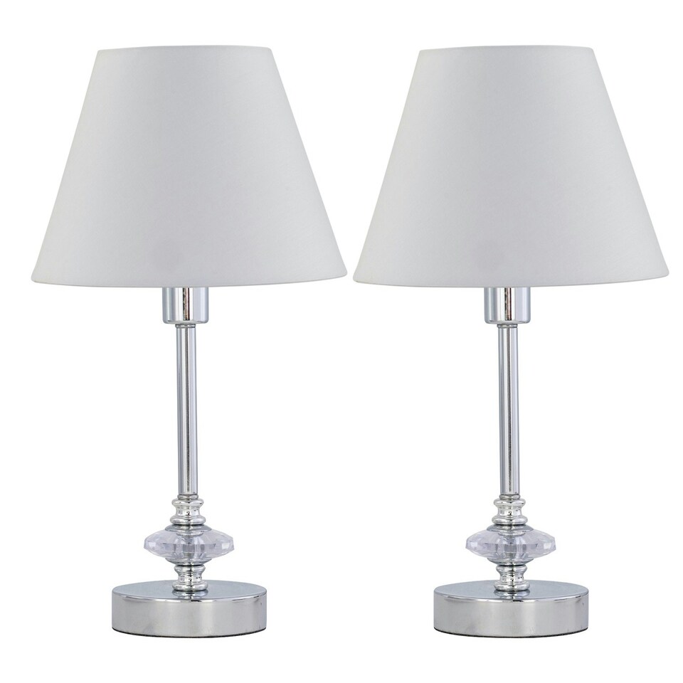 image 1 of Set of 2 Chrome Jewelled Table Lamps with Ivory Off White Shades Chrome | Red