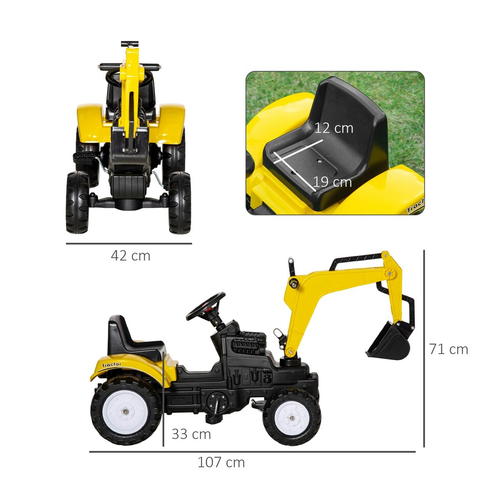 image 1 of HOMCOM Kids Ride on Digger Pedal Go Kart Play Construction Car for 3 - 6 Years