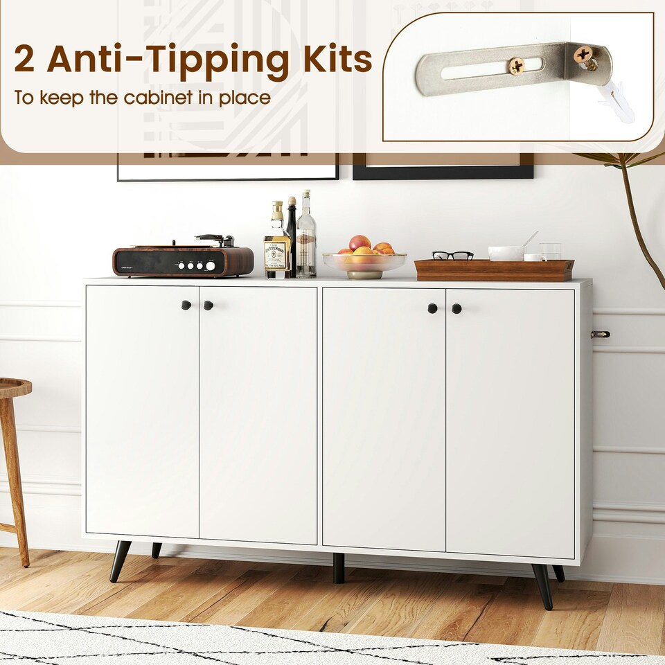 image 1 of COSTWAY Buffet Sideboard Modern 4-Door Storage Cabinet White White