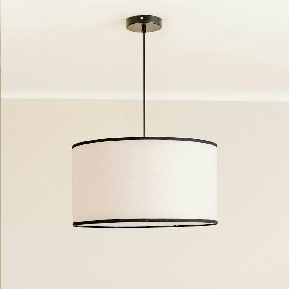 image 1 of ValueLights Eva Natural Linen Fabric with Black Trim Large Drum Light Shade Cream