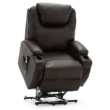 Cinemo Dual Motor Rise Recliner Bonded Leather Heat & Massage Chair (Brown)