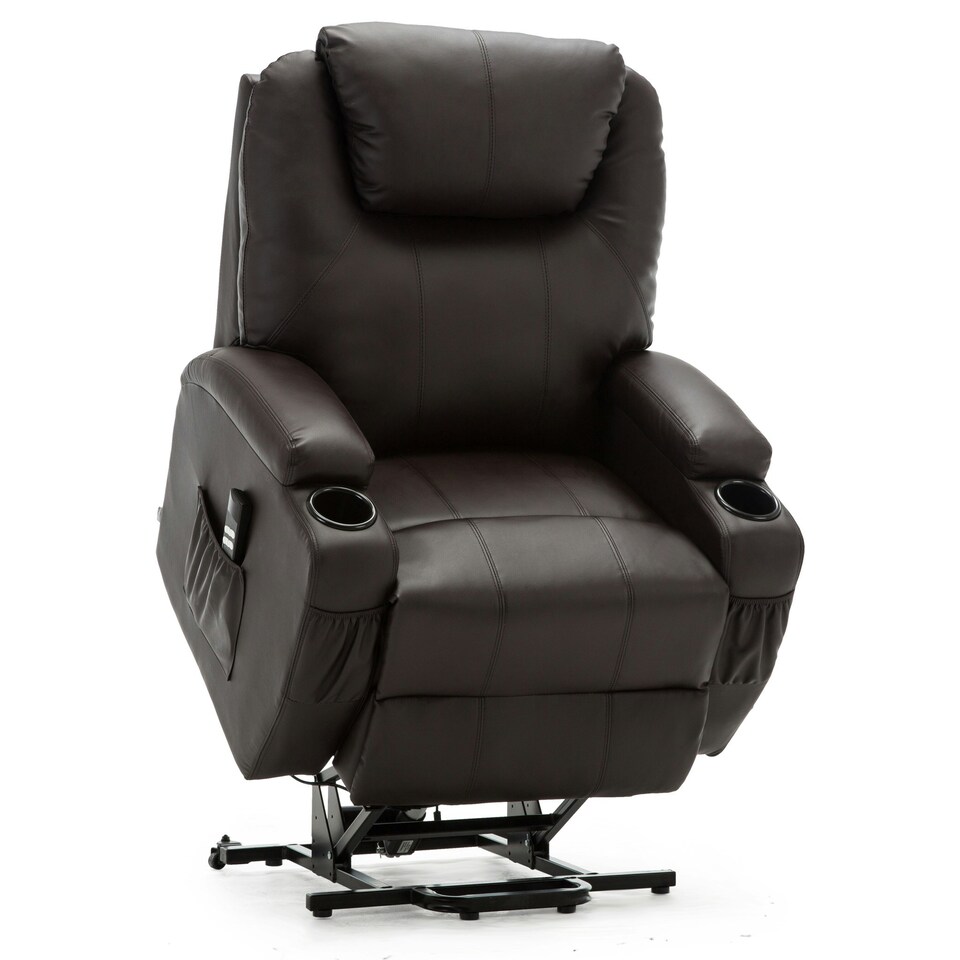 image 1 of Cinemo Dual Motor Rise Recliner Bonded Leather Heat & Massage Chair (Brown)