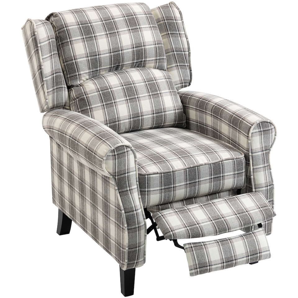 image 1 of HOMCOM Recliner Chair for Living Room Wingback Chair with Padded Armrest | Black | Grey and White Check | Not provided