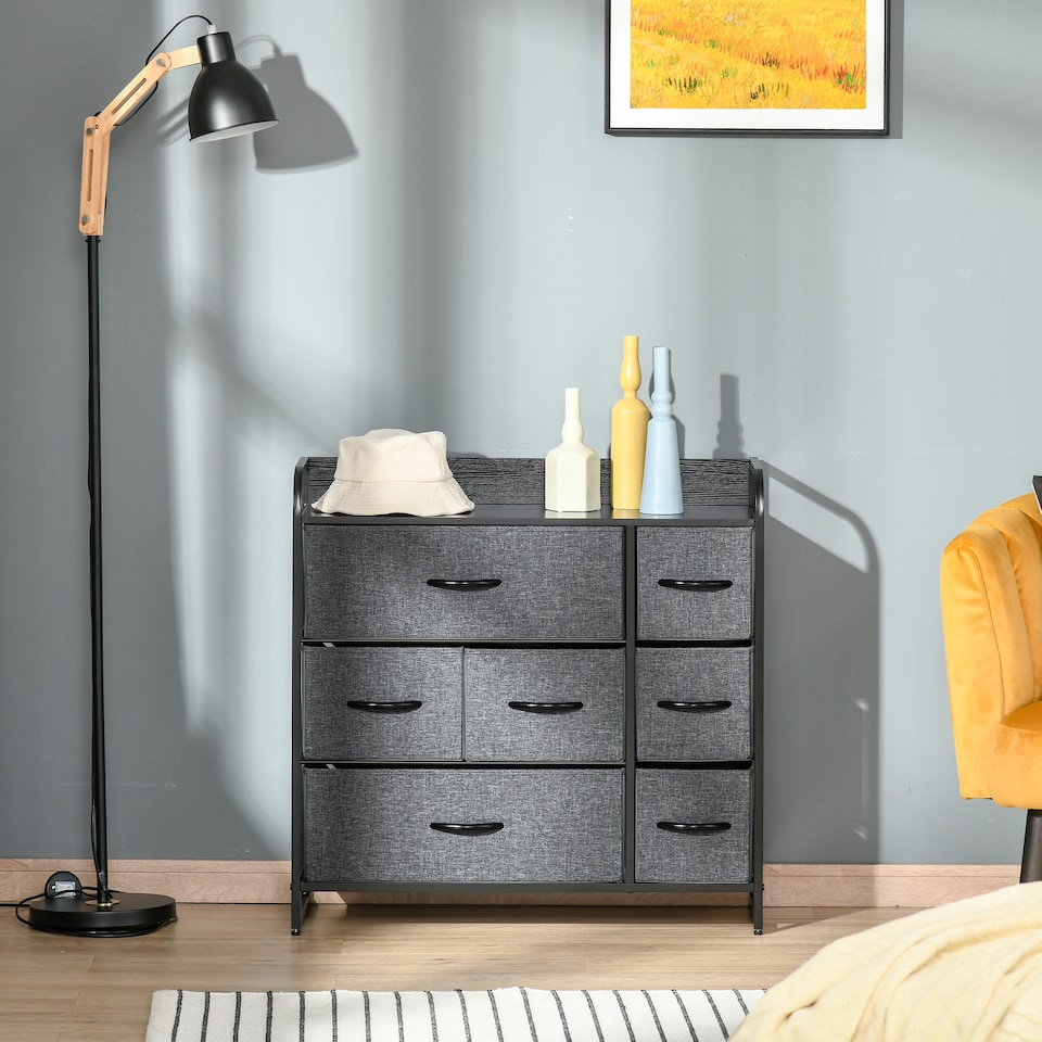 image 1 of HOMCOM Chest of Drawers with 7 Foldable Drawers, 3-Tier Fabric Bedroom Dresser, Clothes Storage Unit for Bedroom, Living Room, Grey | Grey | Grey