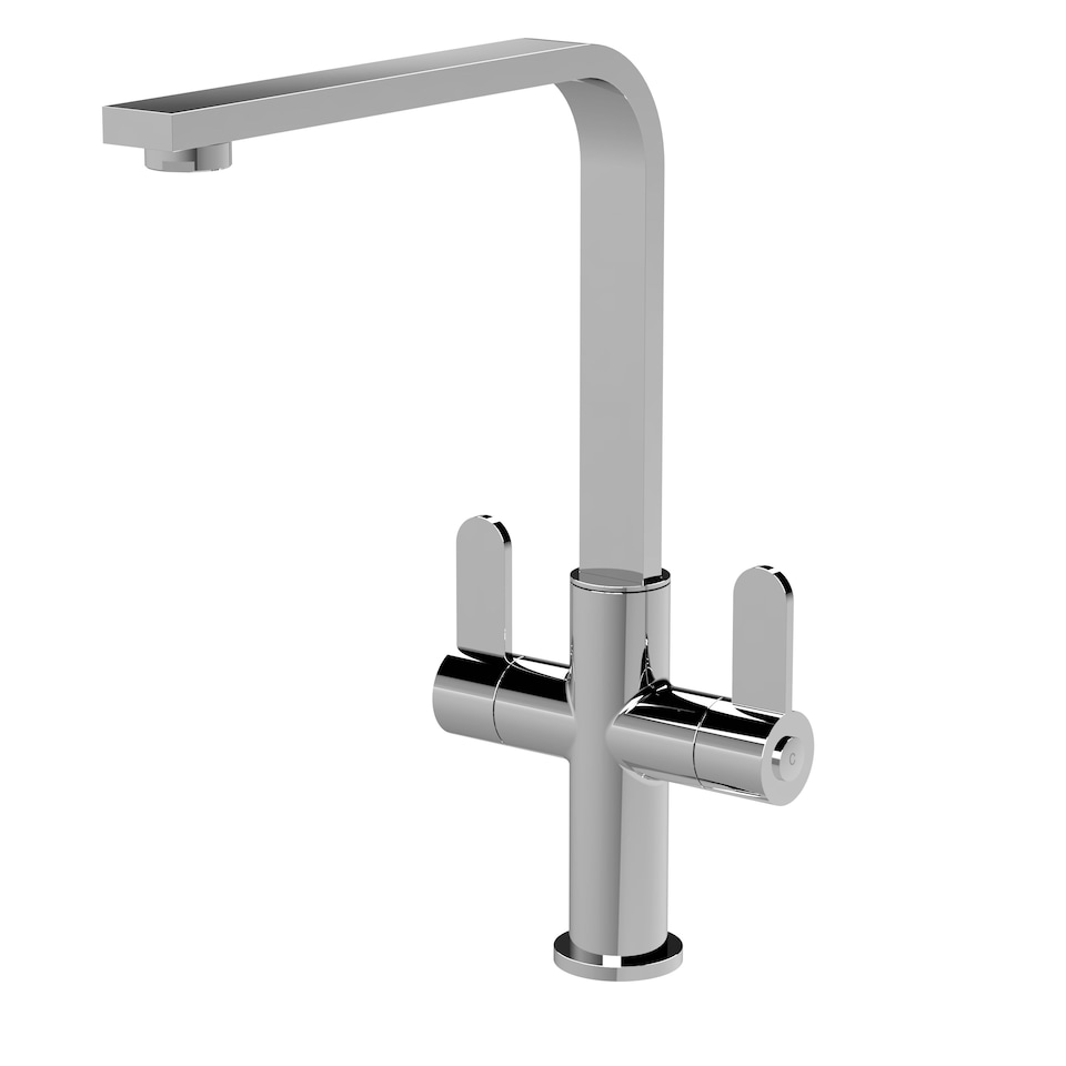 image 1 of Balterley Chara Kitchen Mono Mixer Tap with Dual Lever Handles, Curved Swivel Spout | Silver | Chrome | 1