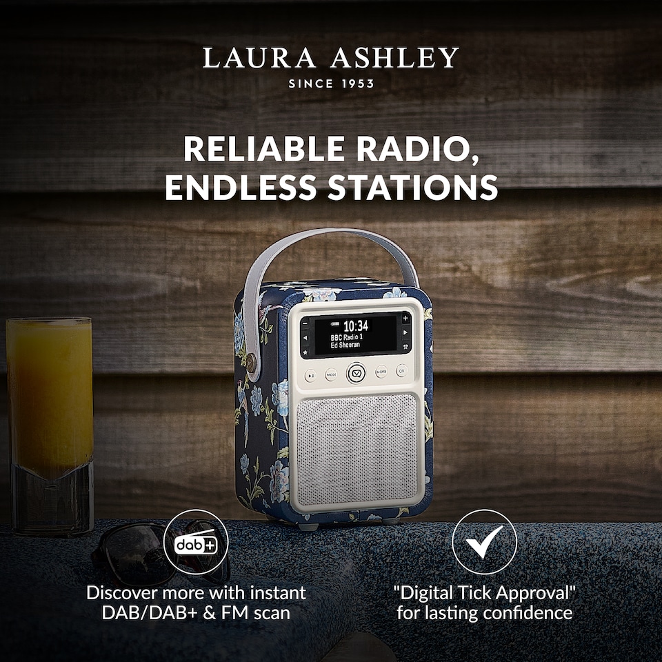 image 1 of Laura Ashley Portable DAB Radio Alarm Clock - VQ Monty DAB+, FM Digital Radios with Bluetooth