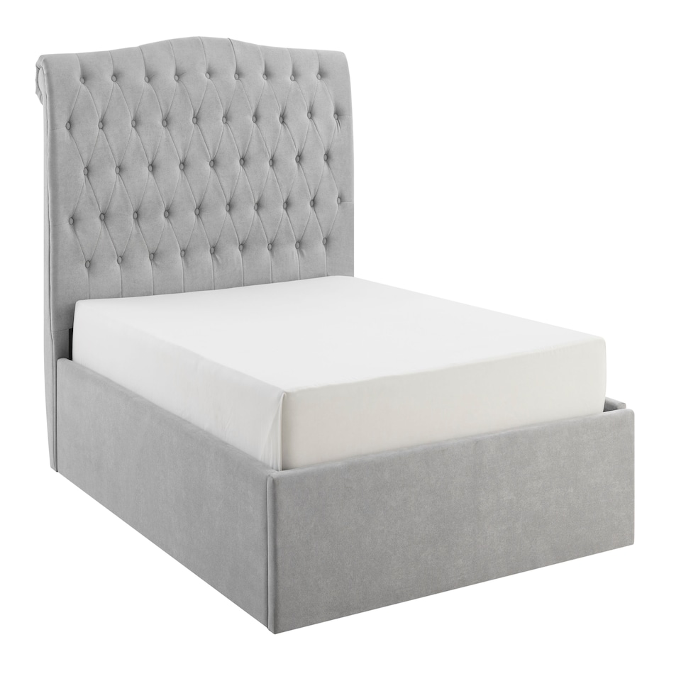 image 1 of 4ft6 Double Ottoman gas liftup storage bed frame,fabric upholstered, light grey,buttoned back,curved bed frame,bedstead