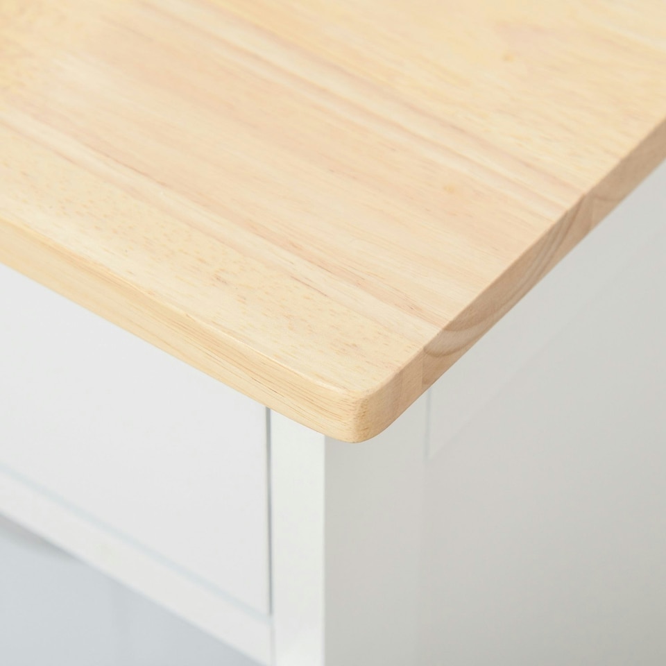 image 1 of HOMCOM Rolling Kitchen Island Trolley Storage Cart w/ Rubberwood Top, White