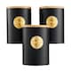 image 1 of Cooks Professional 3 Piece Ribbed Tea, Coffee, & Sugar Cannisters with Bamboo Lids | Stainless Steel Kitchen Storage Bins | Black & Gold