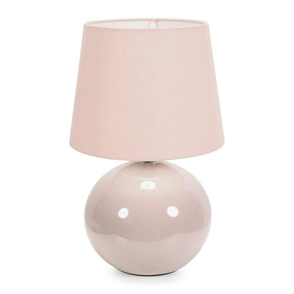 image 1 of ValueLights Bosco Natural Stone Globe Ceramic Table Lamp with Pink Fabric Tapered Lamp Shade