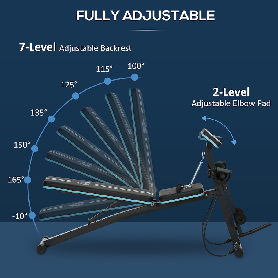 image 1 of HOMCOM Foldable Dumbbell Bench Weight Training, 7 Incline Adjustable, Blue