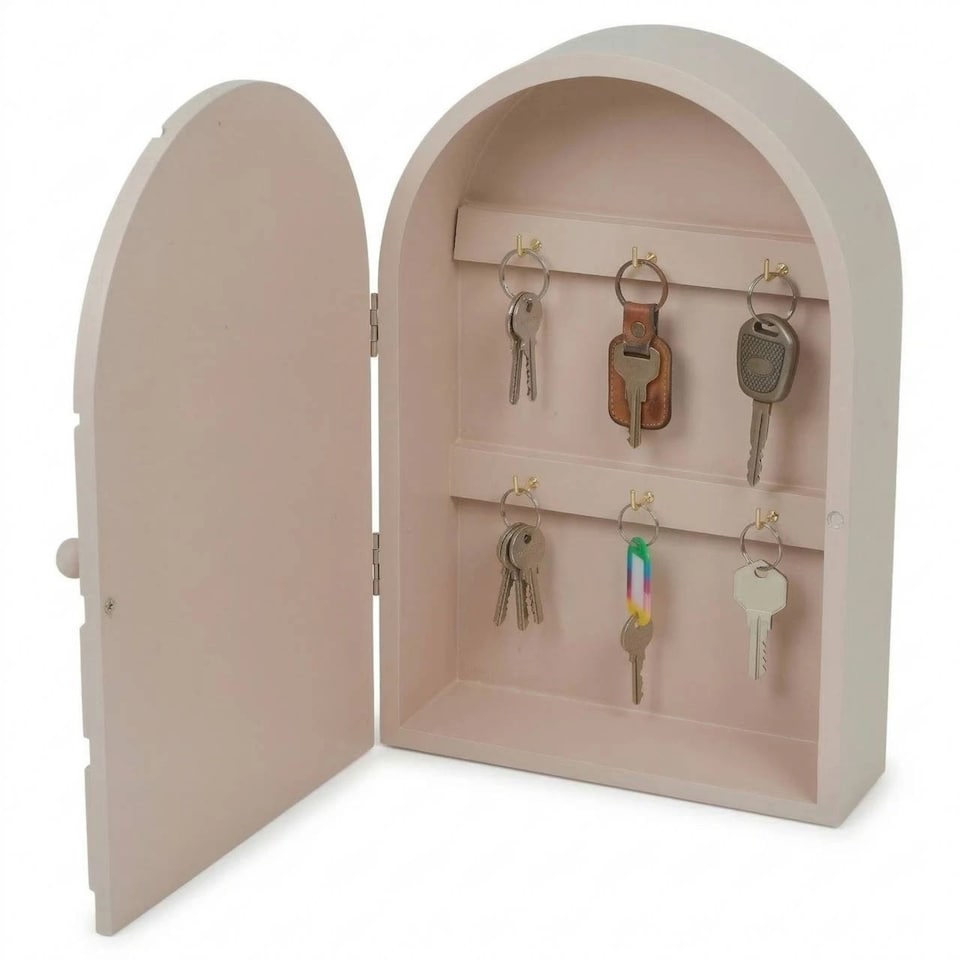 image 1 of Wall Mounted Key Cabinet Holder Box Wooden Storage With Hooks Organizer | Pink | Pink | 1