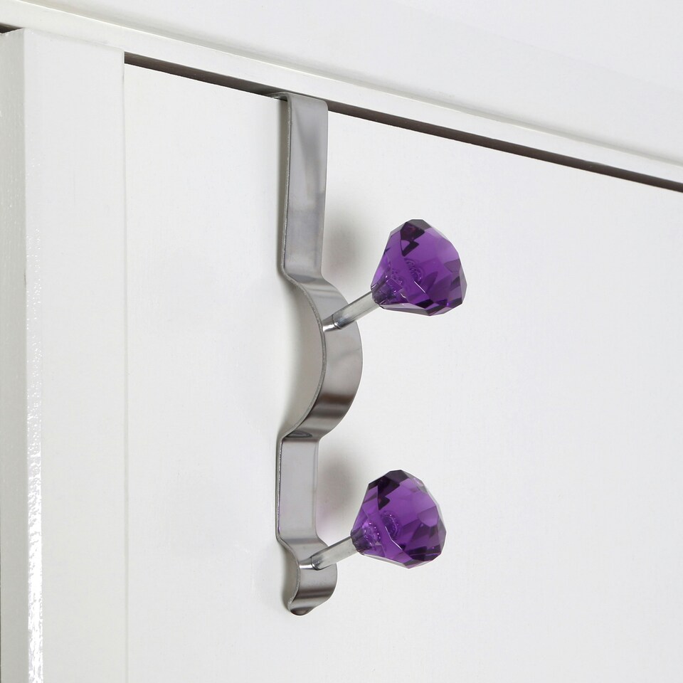 image 1 of Interiors by Premier Over Door Double Hook With Purple Diamante, Metal Hook With Sparkling Detail, For Hanging Coats