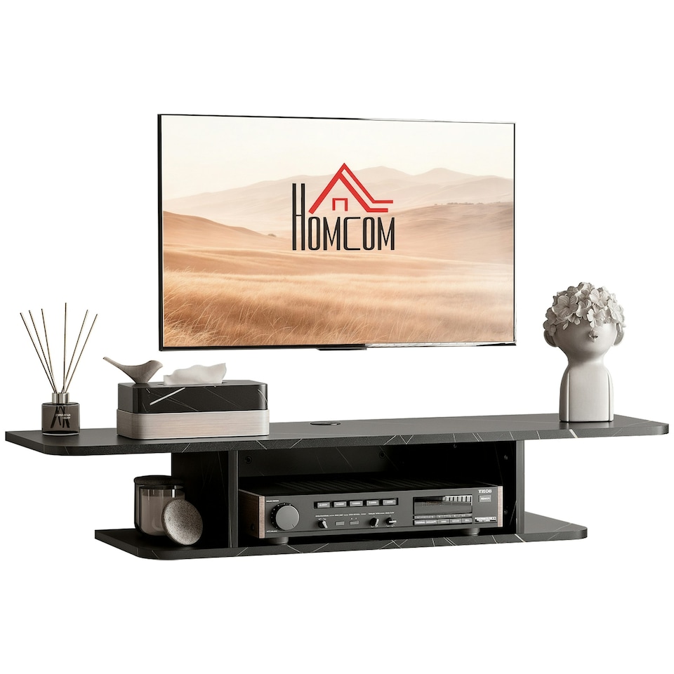 image 1 of HOMCOM Wall Mounted TV  Stand Entertainment Unit with Storage Shelf, Black