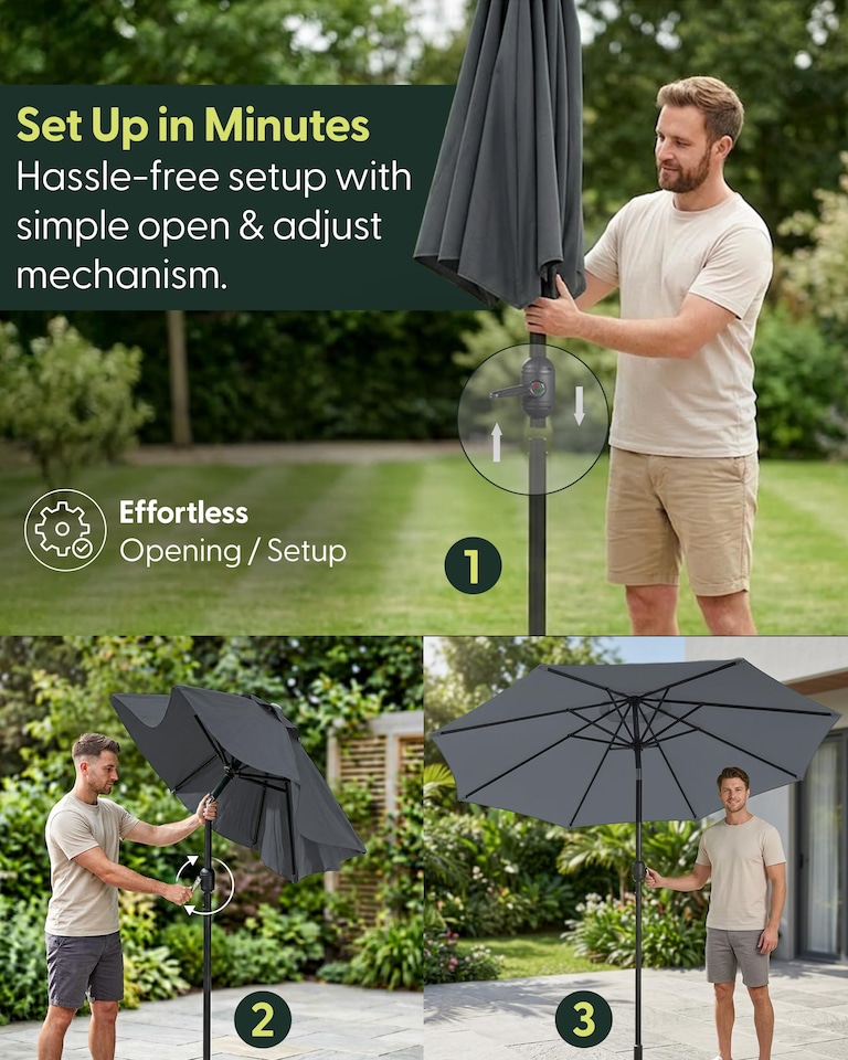 image 1 of Keplin Tilting Garden Parasol Crank Handle Steel Frame 6 Ribs with Cover