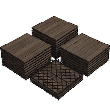 Yaheetech Pack of 27 Wood Flooring Tiles | Black | Black | 2.6m²