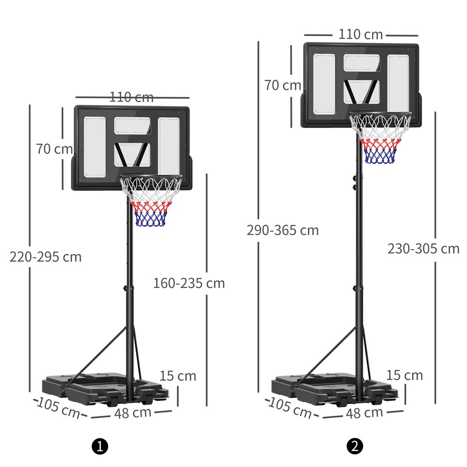 image 1 of SPORTNOW 2.3-3.05m Basketball Hoop and Stand with Weighted Base and Wheels