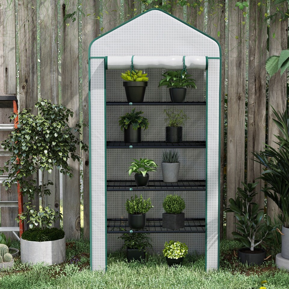 image 1 of Outsunny Widened Mini Greenhouse 5 Tier Green House, 193H x 90W x 49Dcm, Green