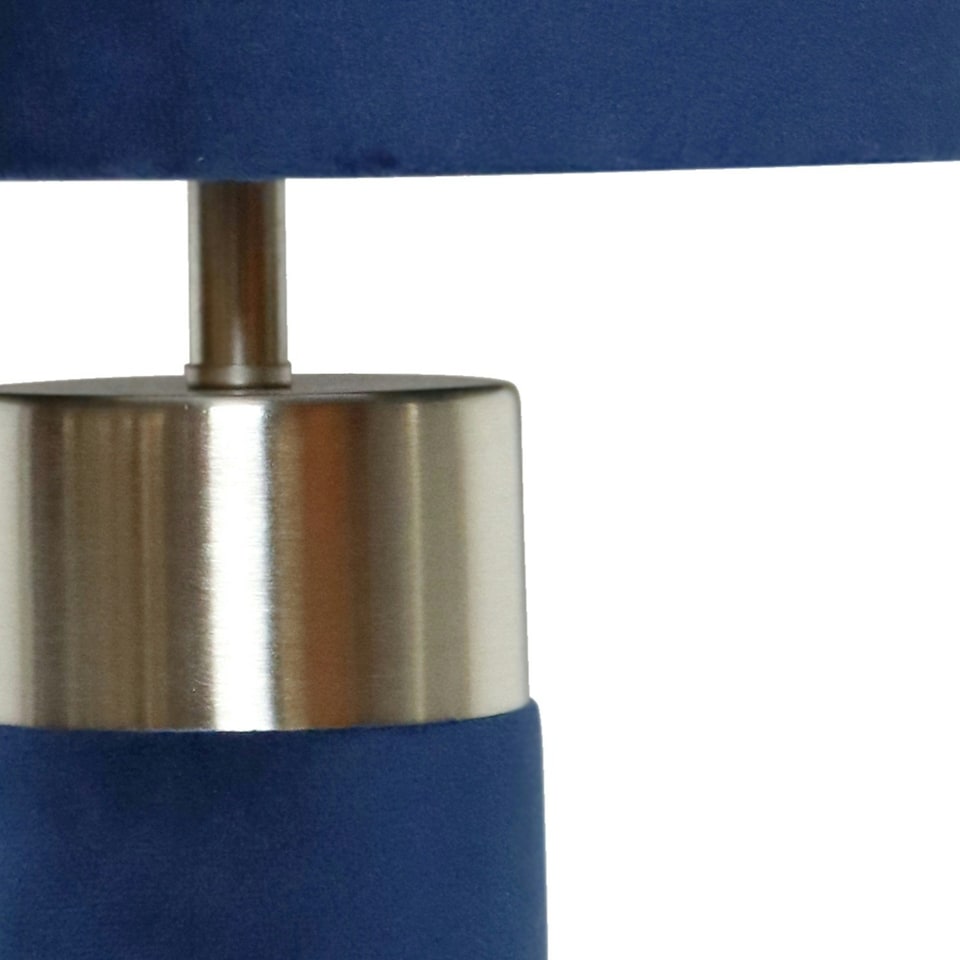 image 1 of Navy Blue Velvet with Satin Chrome Detail Table Lamp Blue | Chrome